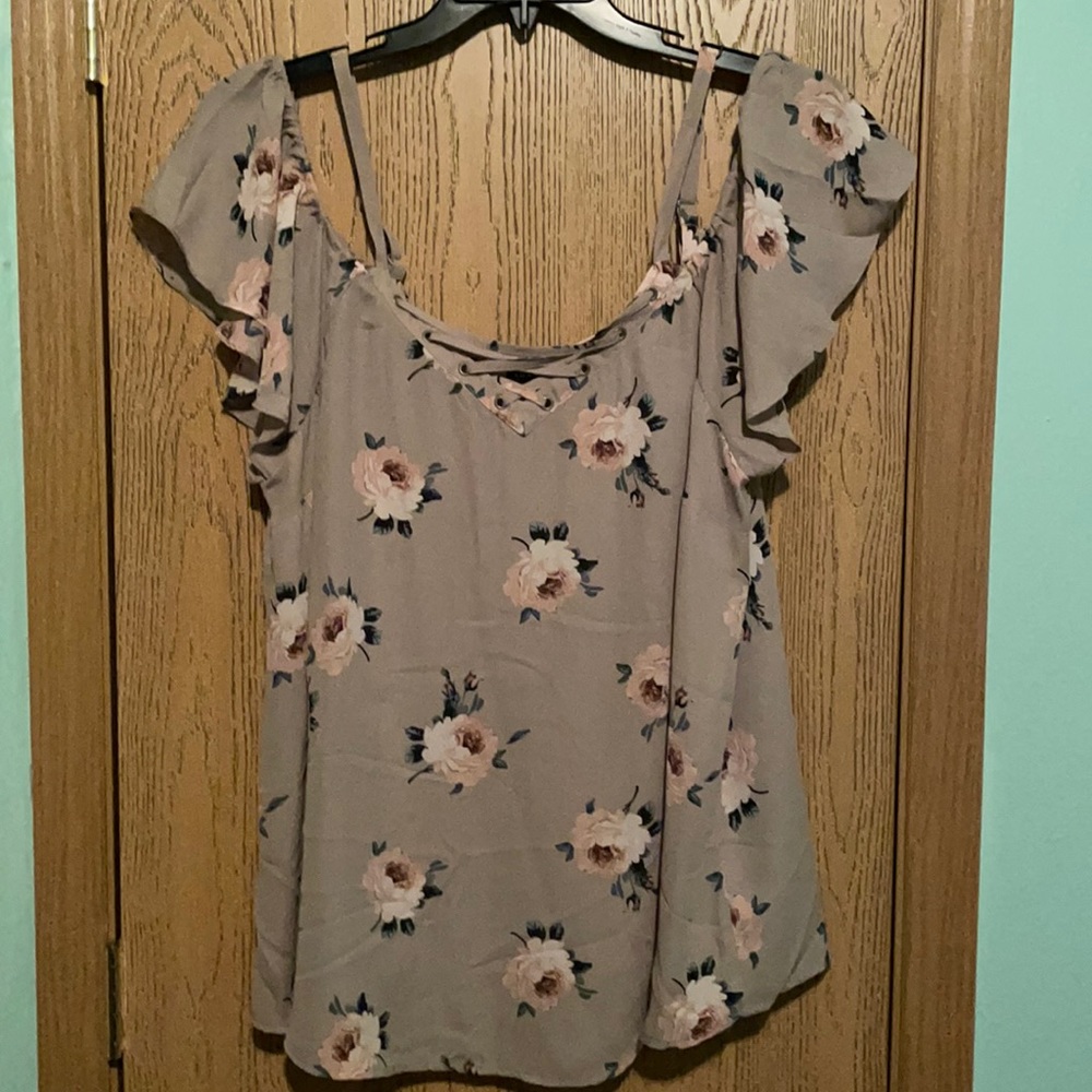Torrid tan floral cold shoulder blouse